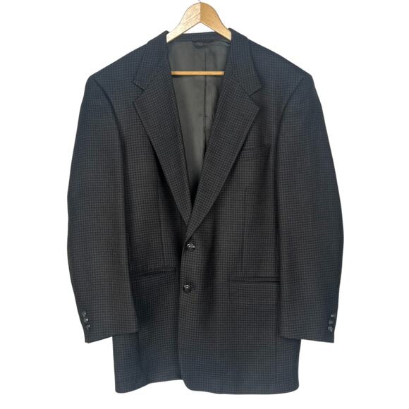VTG Hart Schaffner & Mark Men's 44XL Brown Black Houndstooth Virgin Wool Blazer